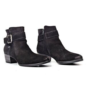Paul Green Women Jano Distressed Black Suede Buckle Moto Boots 10US AUS 7.5